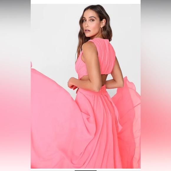 New! Lulu’s Vivid Imagination Neon Pink Cutout Maxi Dress - Picture 4 of 12